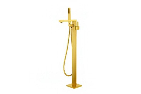 Square Freestanding Tub Faucet with Hand Shower in Gold Champagne - Vasca Design