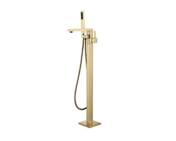 Square Freestanding Tub Faucet with Hand Shower in Gold Champagne - Vasca Design