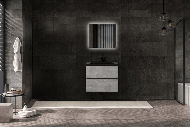 EDI Wall Mount Vanity - Cement Grey Black Counter - Vasca Design