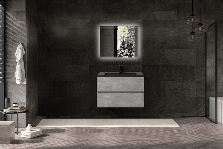 EDI Wall Mount Vanity - Cement Grey Black Counter - Vasca Design