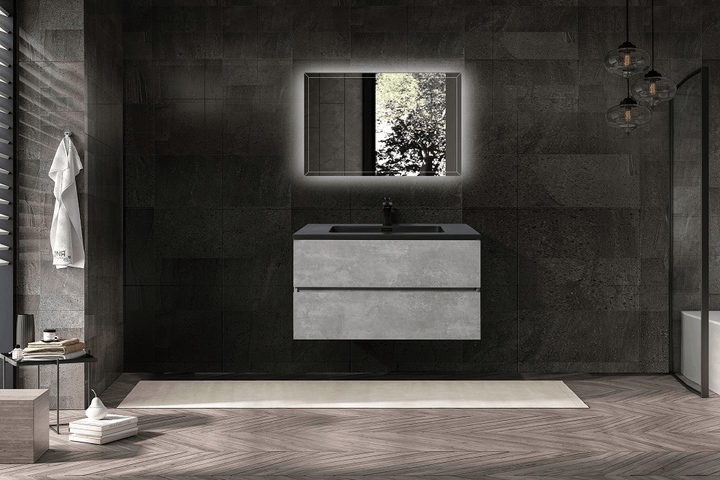 EDI Wall Mount Vanity - Cement Grey Black Counter - Vasca Design