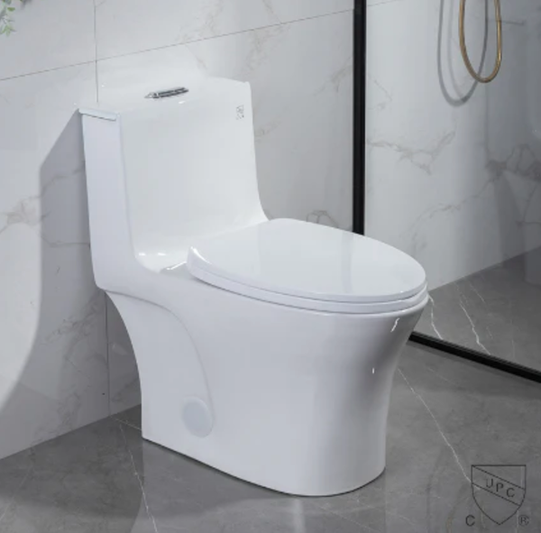 Toilette monobloc à double chasse d'eau avec double chasse d'eau sur le côté