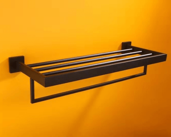 Wall Mount Towel Shelf in Matte Black, Hotel Style (7003) - Vasca Design